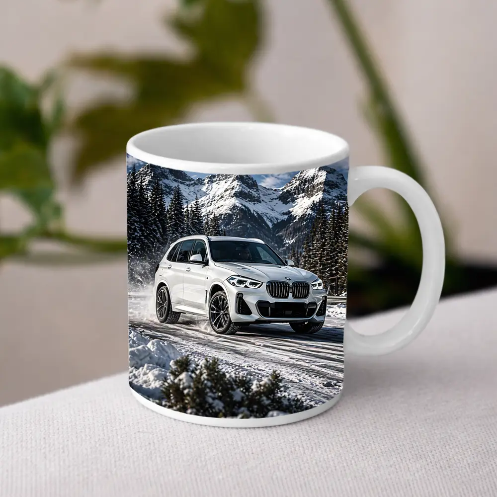 BMW X5 White SUV Snow Mountain Drive – Mugs