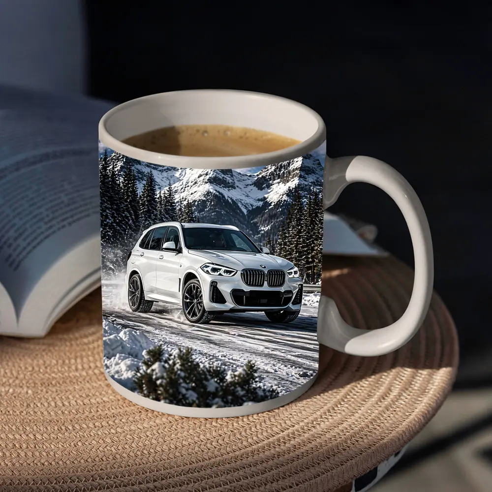 BMW X5 White SUV Snow Mountain Drive – Mugs