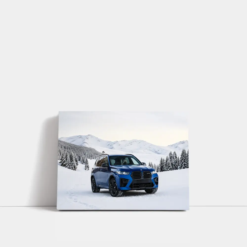 BMW X5M Blue SUV Snowy Mountain Setting – Wall Art