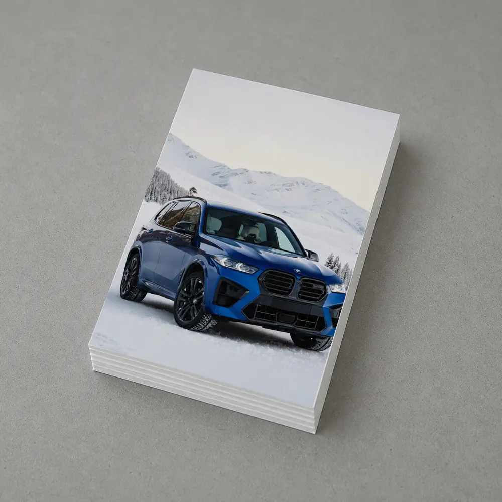 BMW X5M Blue SUV Snowy Mountain Setting – Postcards