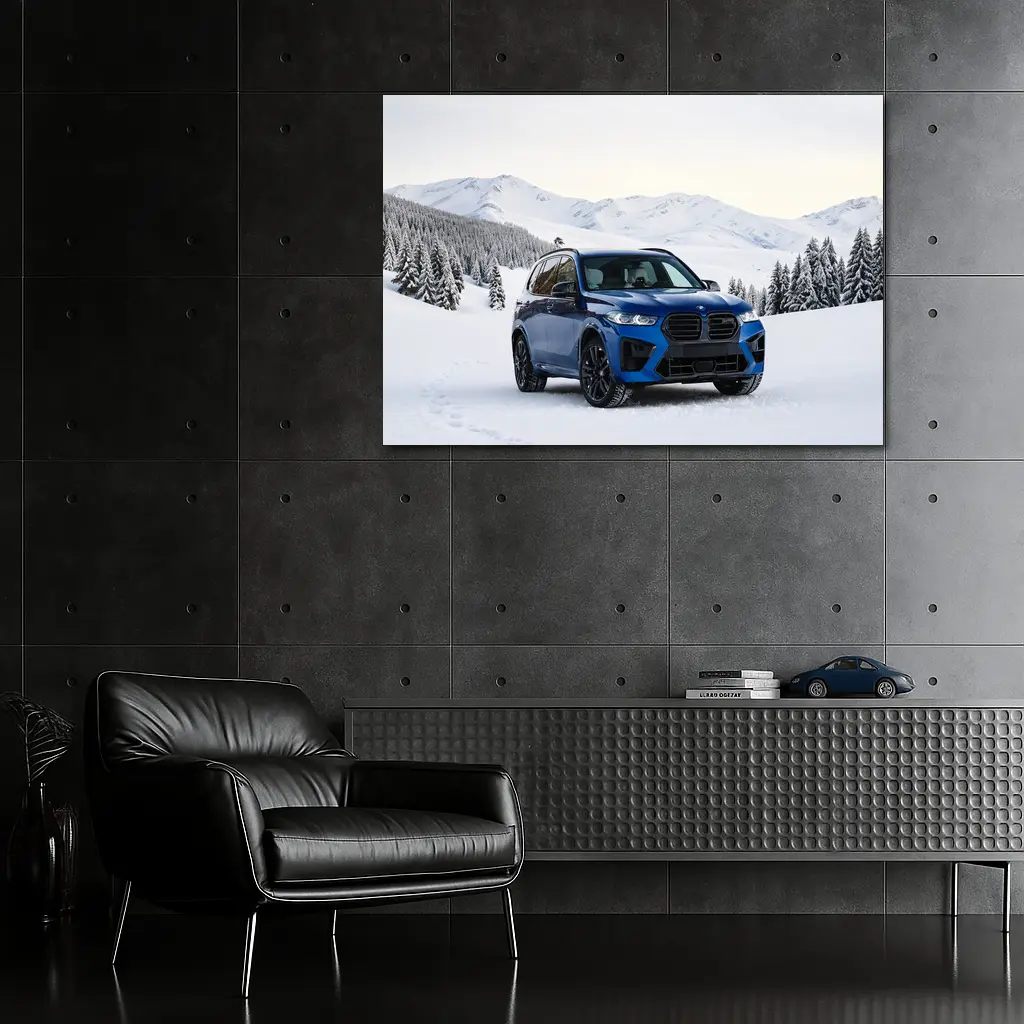 BMW X5M Blue SUV Snowy Mountain Setting – Wall Art