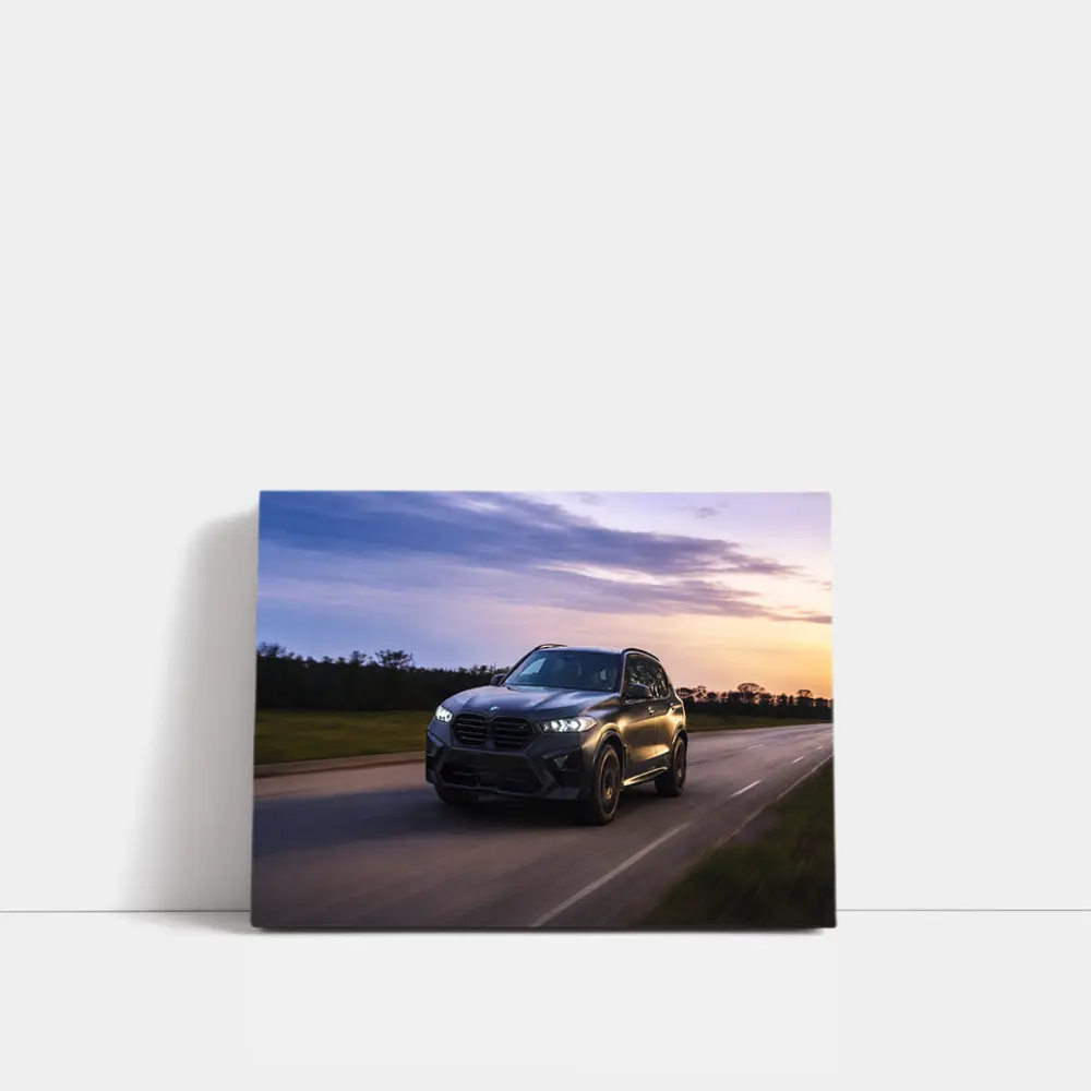 BMW X5M Matte Black Driving Sunset Road – Wall Art