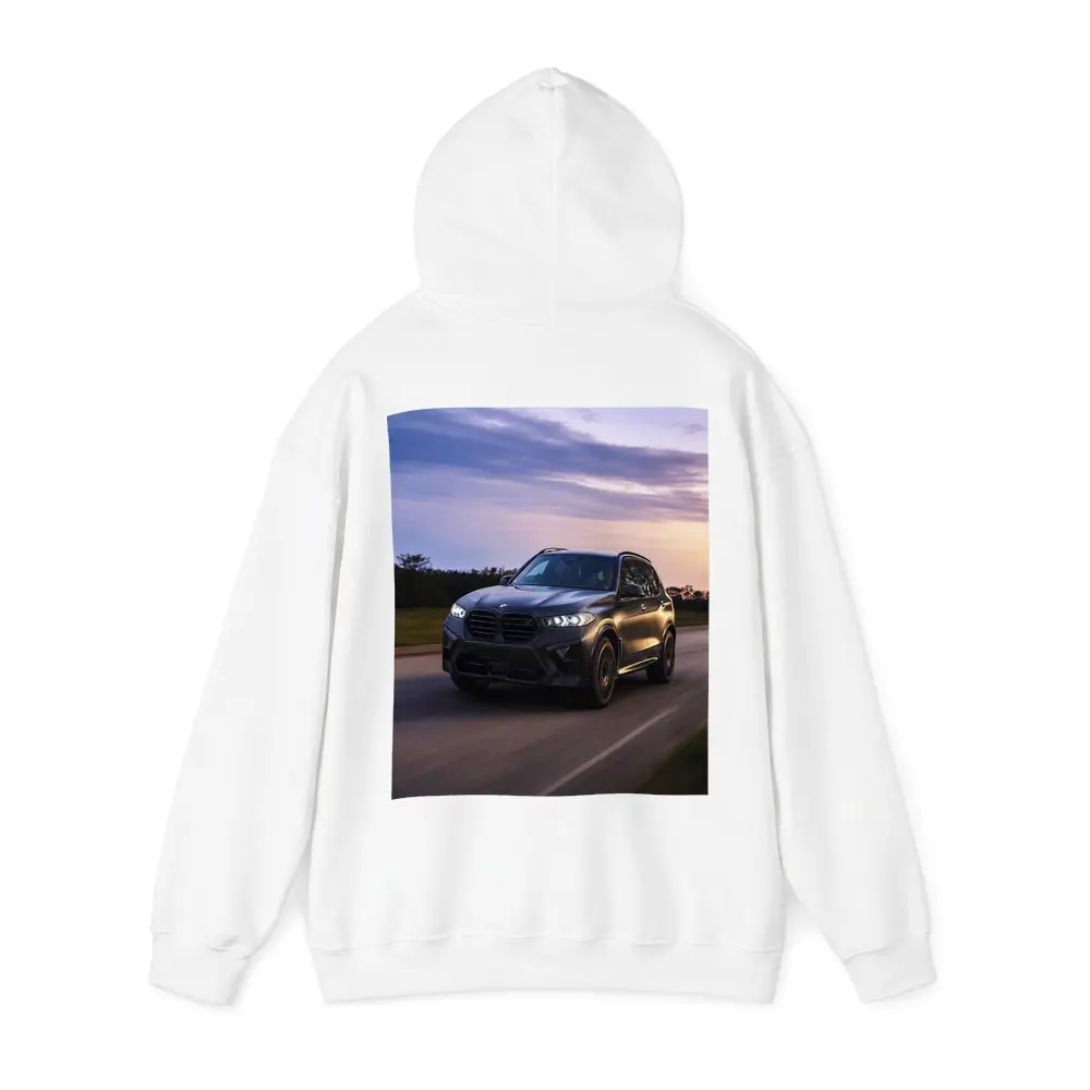 BMW X5M Matte Black Driving Sunset Road – Hoodies