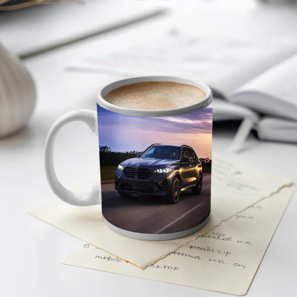 BMW X5M Matte Black Driving Sunset Road – Mugs