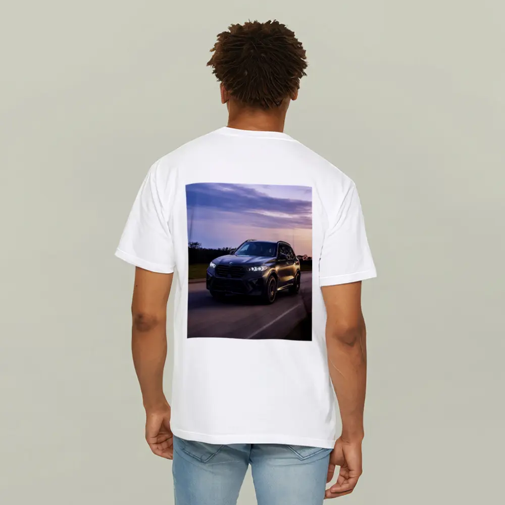 BMW X5M Matte Black Driving Sunset Road – T-Shirts