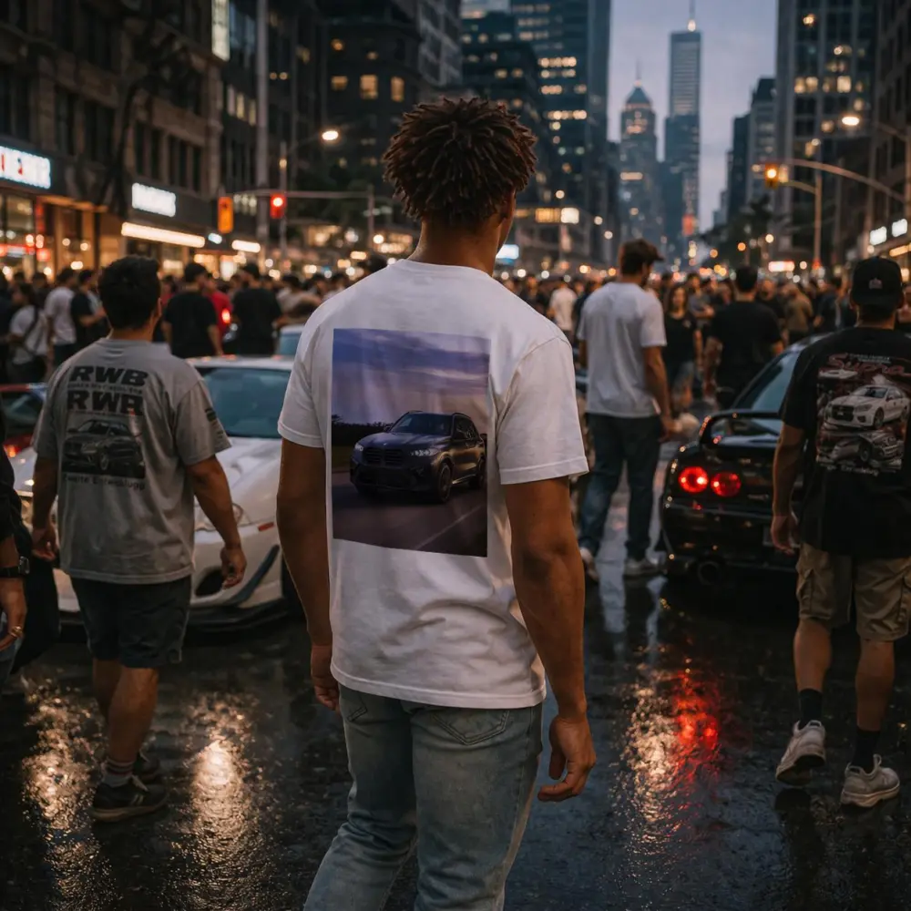 BMW X5M Matte Black Driving Sunset Road – T-Shirts