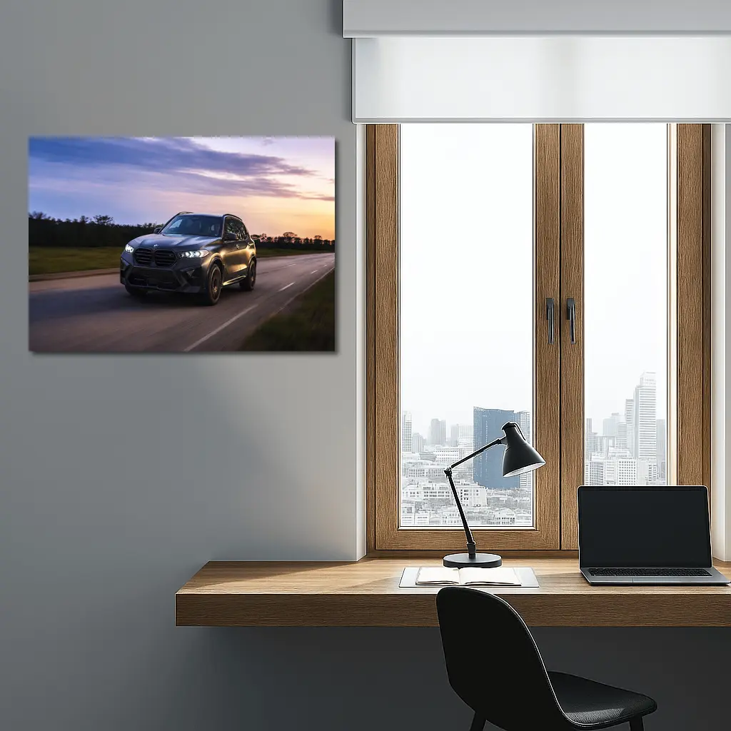 BMW X5M Matte Black Driving Sunset Road – Wall Art