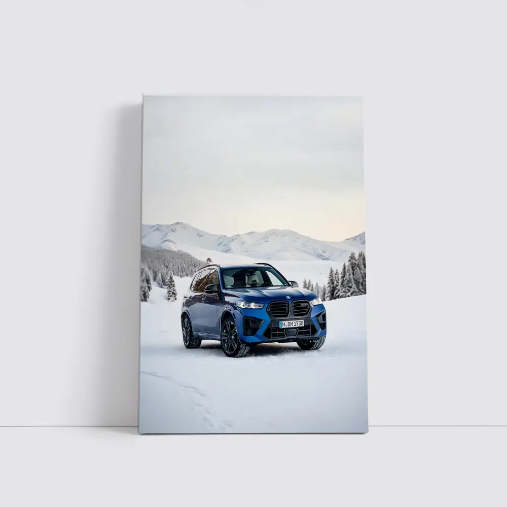 BMW X5M Blue SUV Snow Mountain Scene – Wall Art