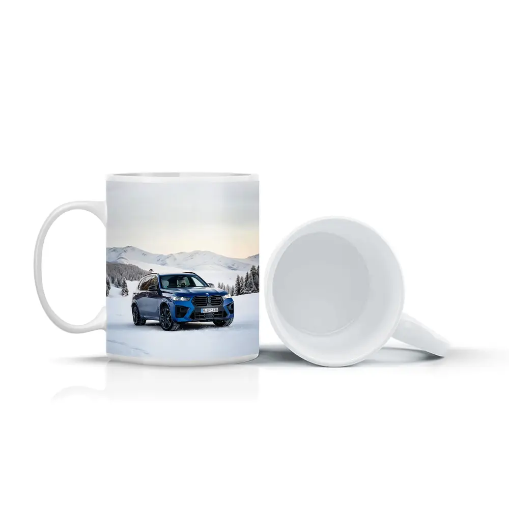 BMW X5M Blue SUV Snow Mountain Scene – Mugs