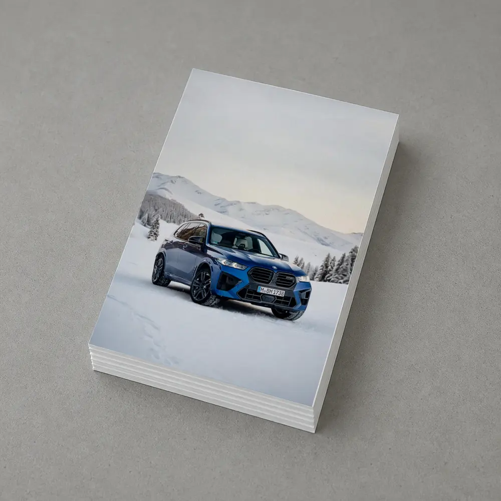 BMW X5M Blue SUV Snow Mountain Scene – Postcards