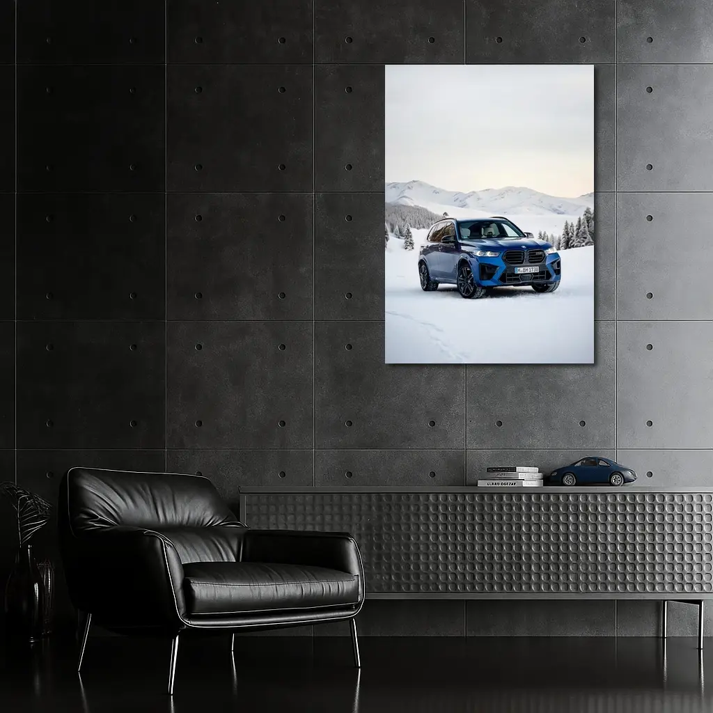 BMW X5M Blue SUV Snow Mountain Scene – Wall Art