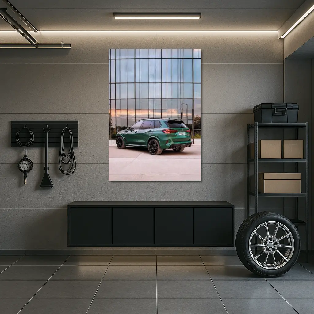 BMW X5M Competition Dark Green Glass Building – Wall Art