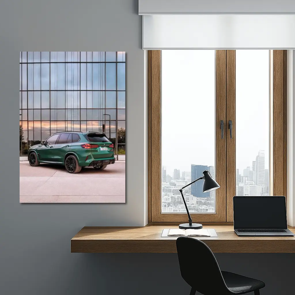 BMW X5M Competition Dark Green Glass Building – Wall Art