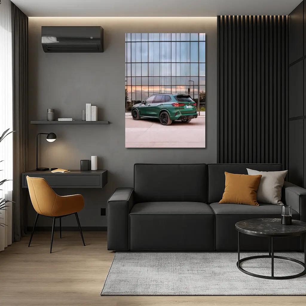 BMW X5M Competition Dark Green Glass Building – Wall Art