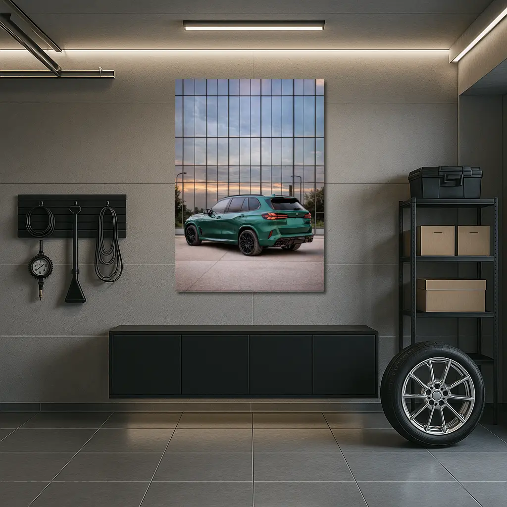 BMW X5M Competition Green Glass Building – Wall Art
