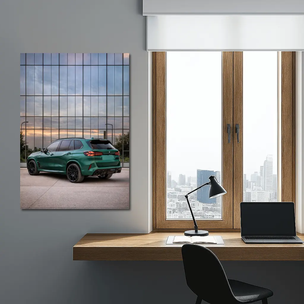 BMW X5M Competition Green Glass Building – Wall Art