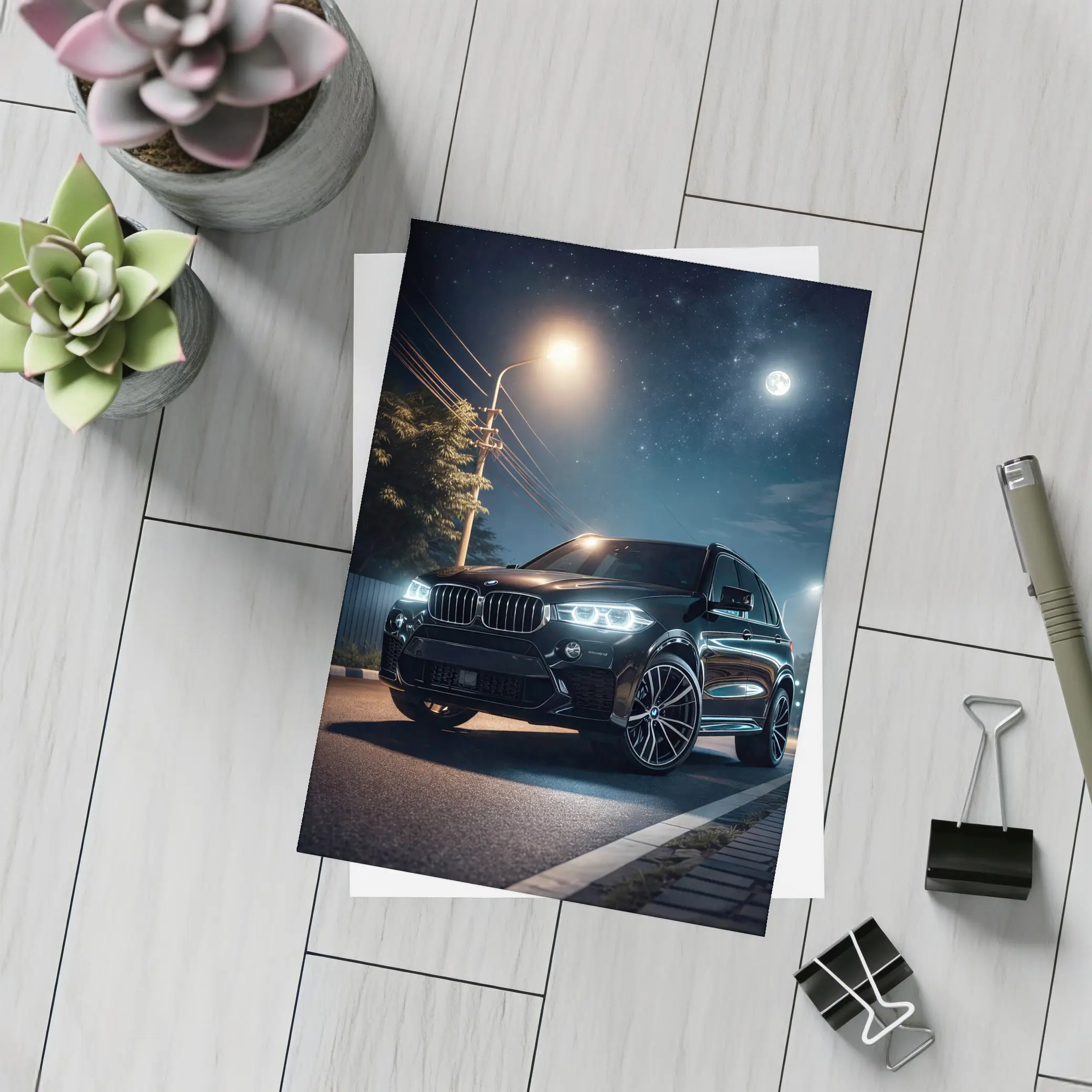 BMW X5M Black SUV Night Street – Postcards