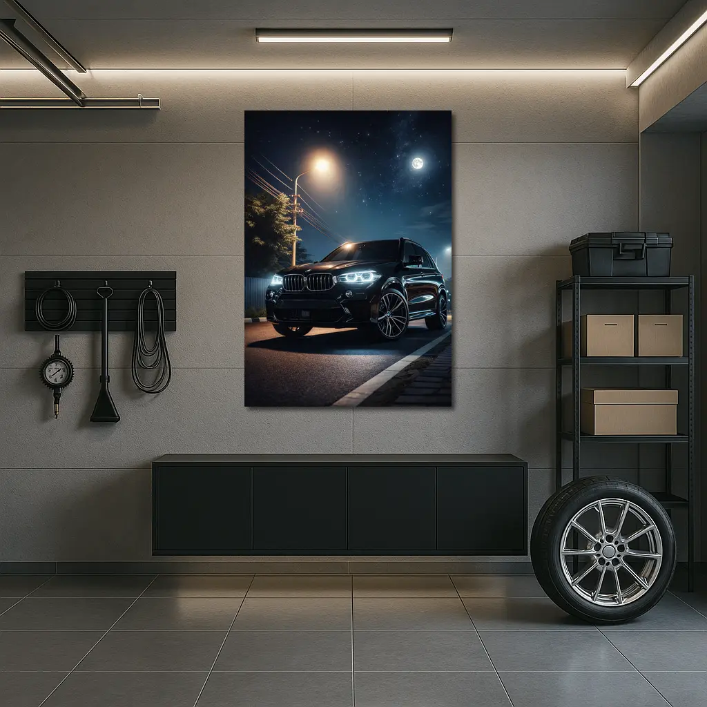BMW X5M Black SUV Night Street – Wall Art