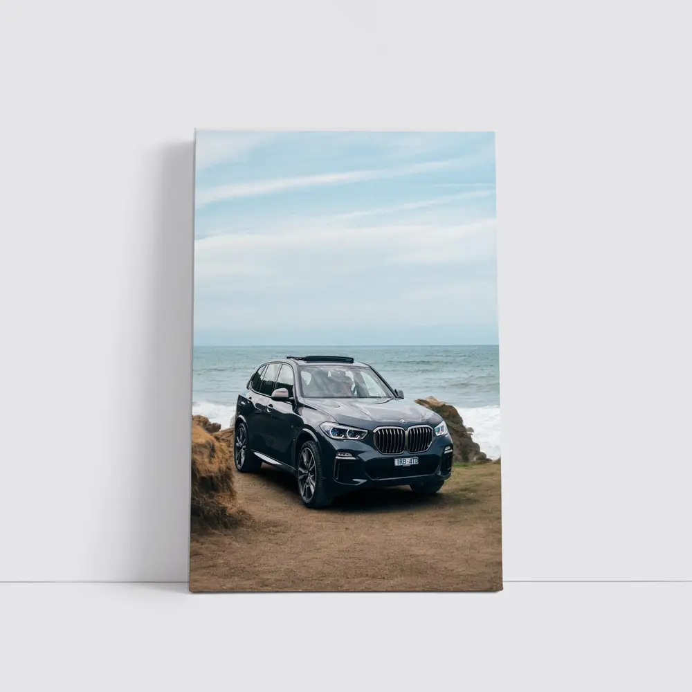 BMW X5 Parked by Coastal Rocky Shore – Wall Art