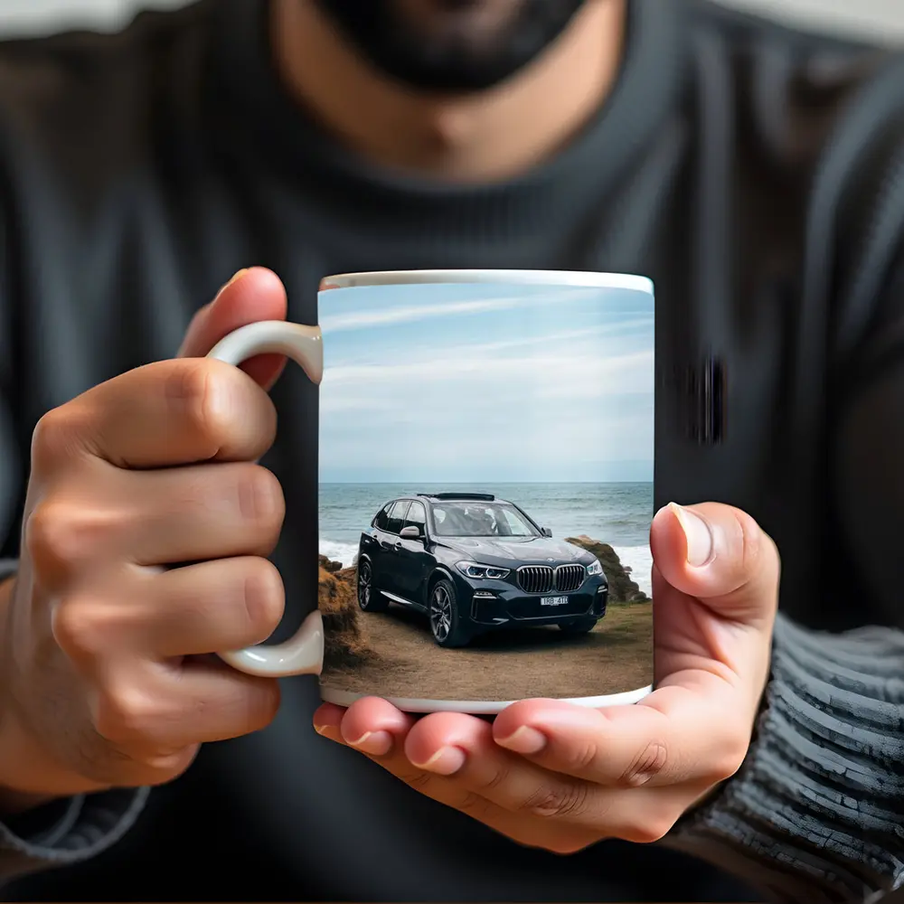 BMW X5 Parked by Coastal Rocky Shore – Mugs