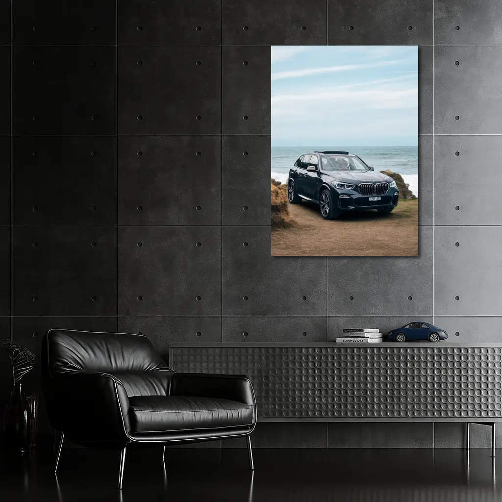 BMW X5 Parked by Coastal Rocky Shore – Wall Art