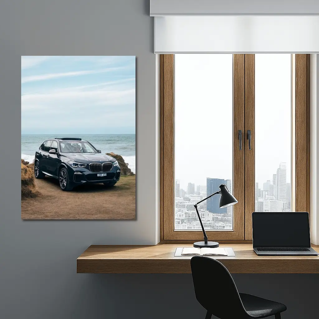 BMW X5 Parked by Coastal Rocky Shore – Wall Art