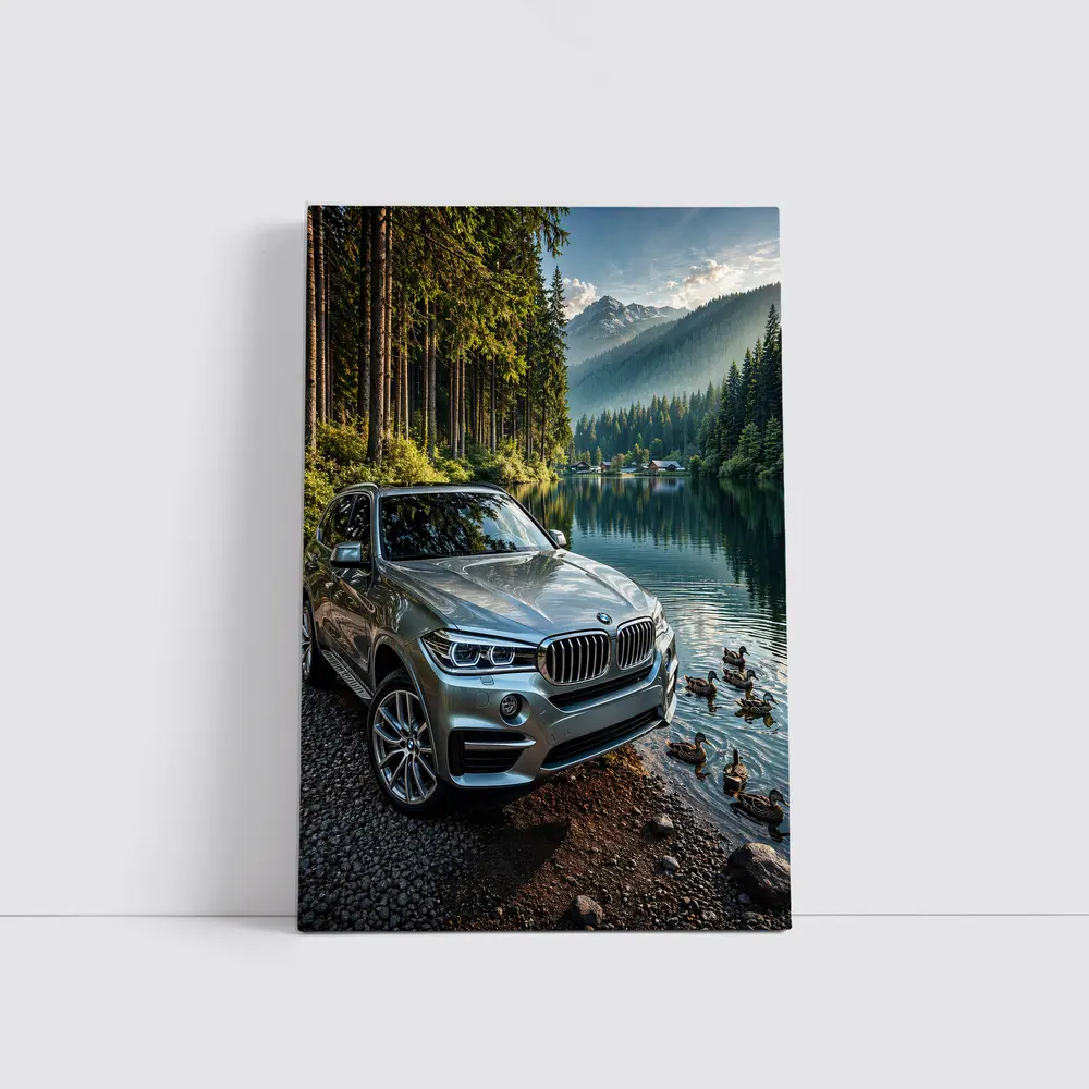 BMW X5 Parked By Mountain Lake – Wall Art