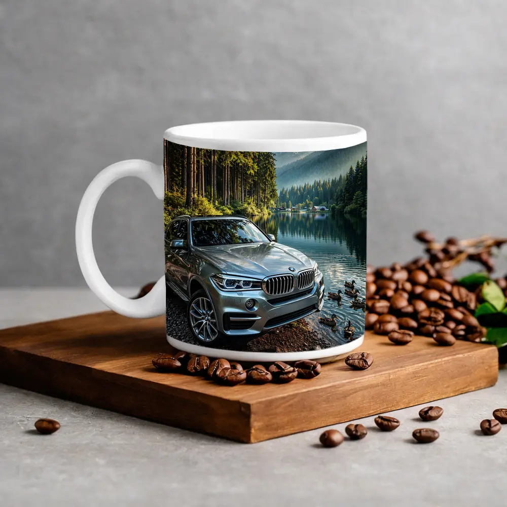 BMW X5 Parked By Mountain Lake – Mugs