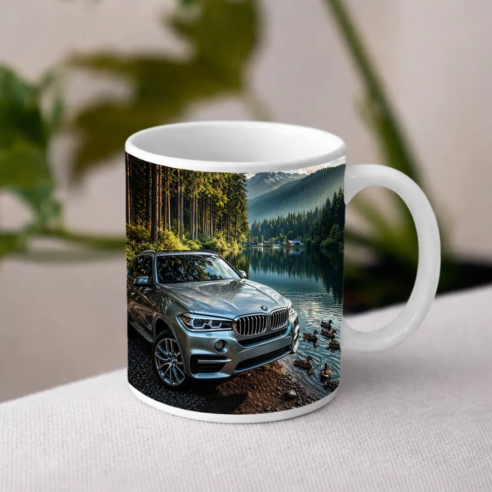 BMW X5 Parked By Mountain Lake – Mugs
