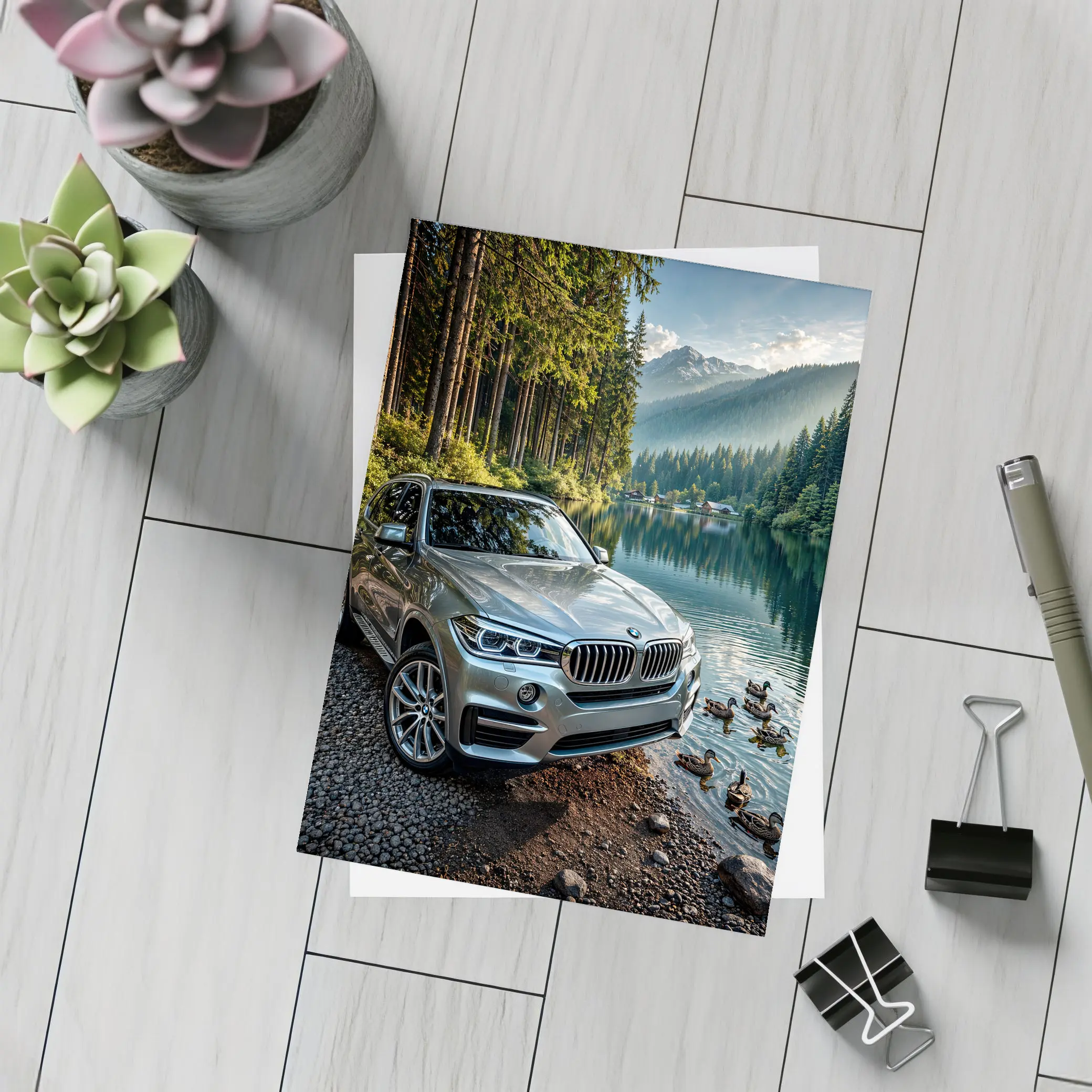 BMW X5 Parked By Mountain Lake – Postcards