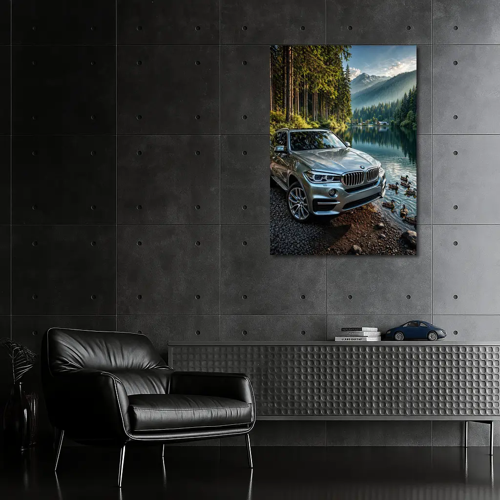 BMW X5 Parked By Mountain Lake – Wall Art