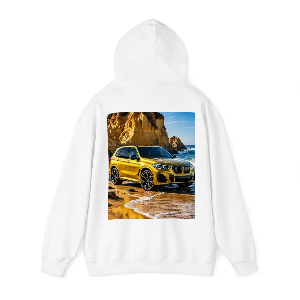 BMW X5 Yellow Coastal Cliffs Beach Scene – Hoodies