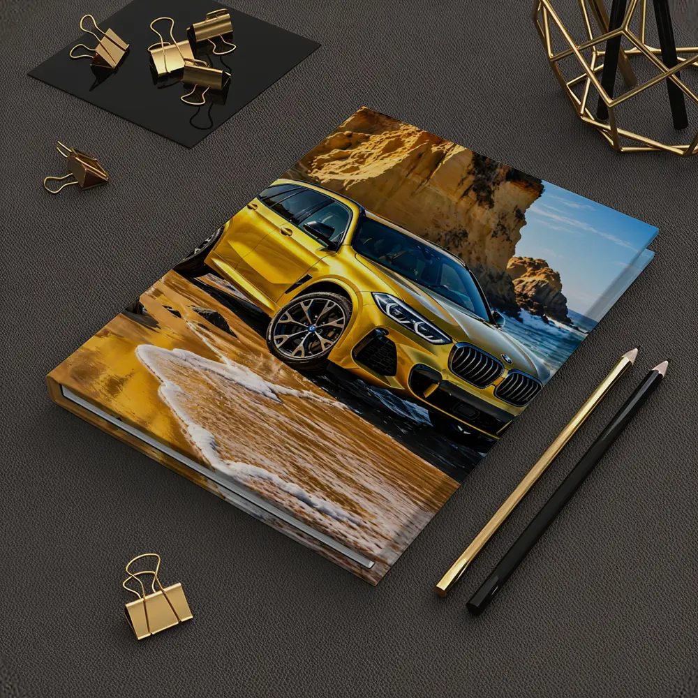 BMW X5 Yellow Coastal Cliffs Beach Scene – Notebooks