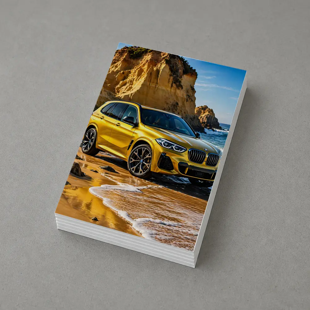BMW X5 Yellow Coastal Cliffs Beach Scene – Postcards