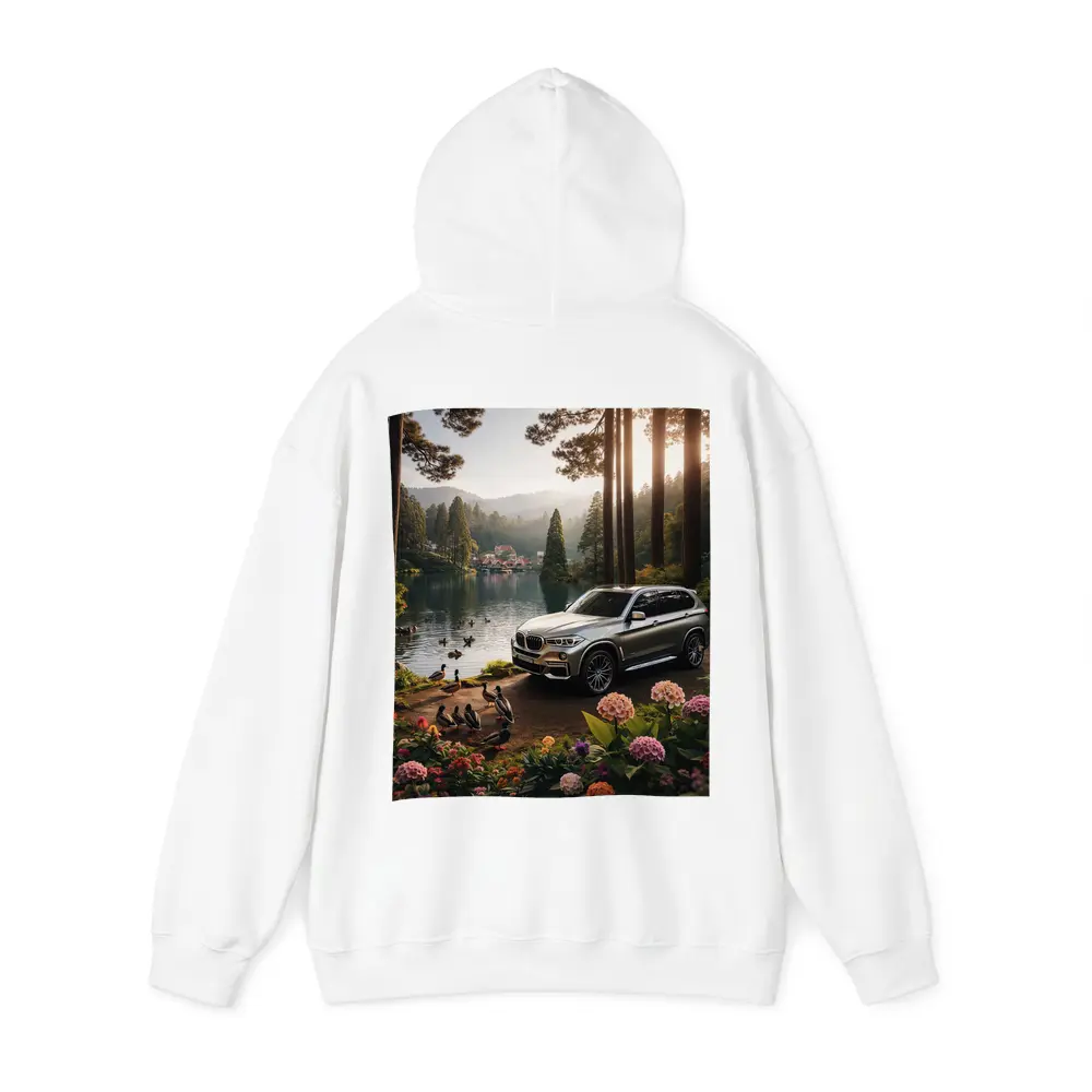 BMW X5 Parked By Serene Forest Lake – Hoodies