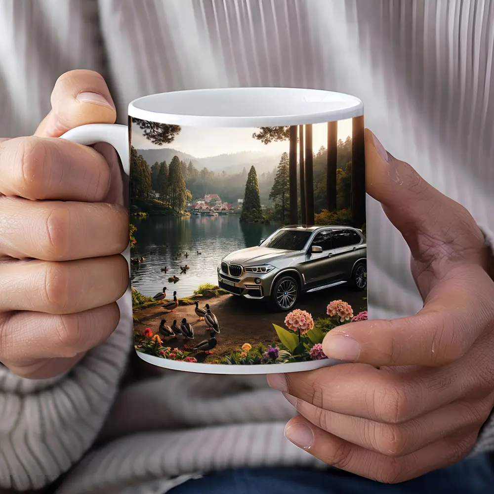 BMW X5 Parked By Serene Forest Lake – Mugs
