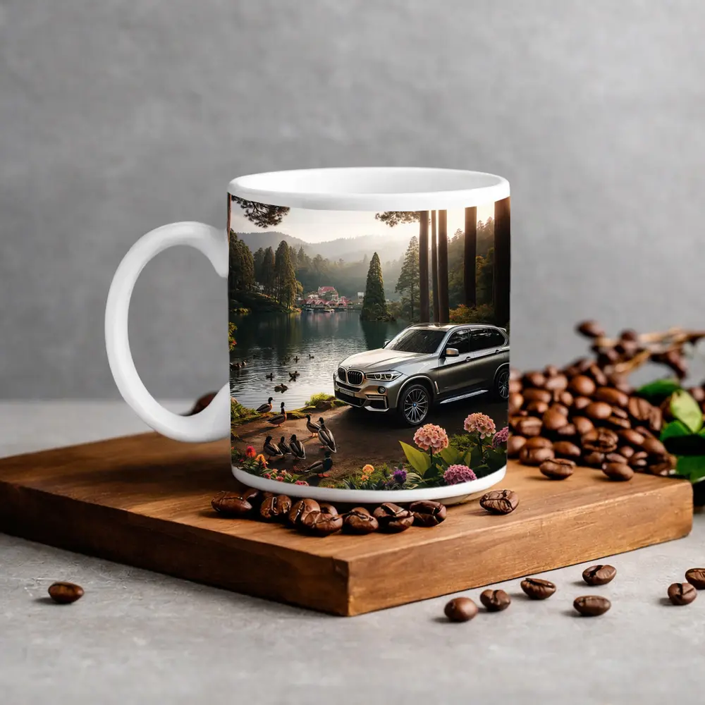 BMW X5 Parked By Serene Forest Lake – Mugs