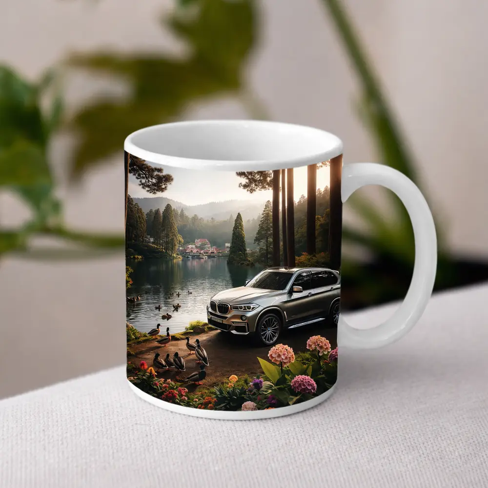 BMW X5 Parked By Serene Forest Lake – Mugs