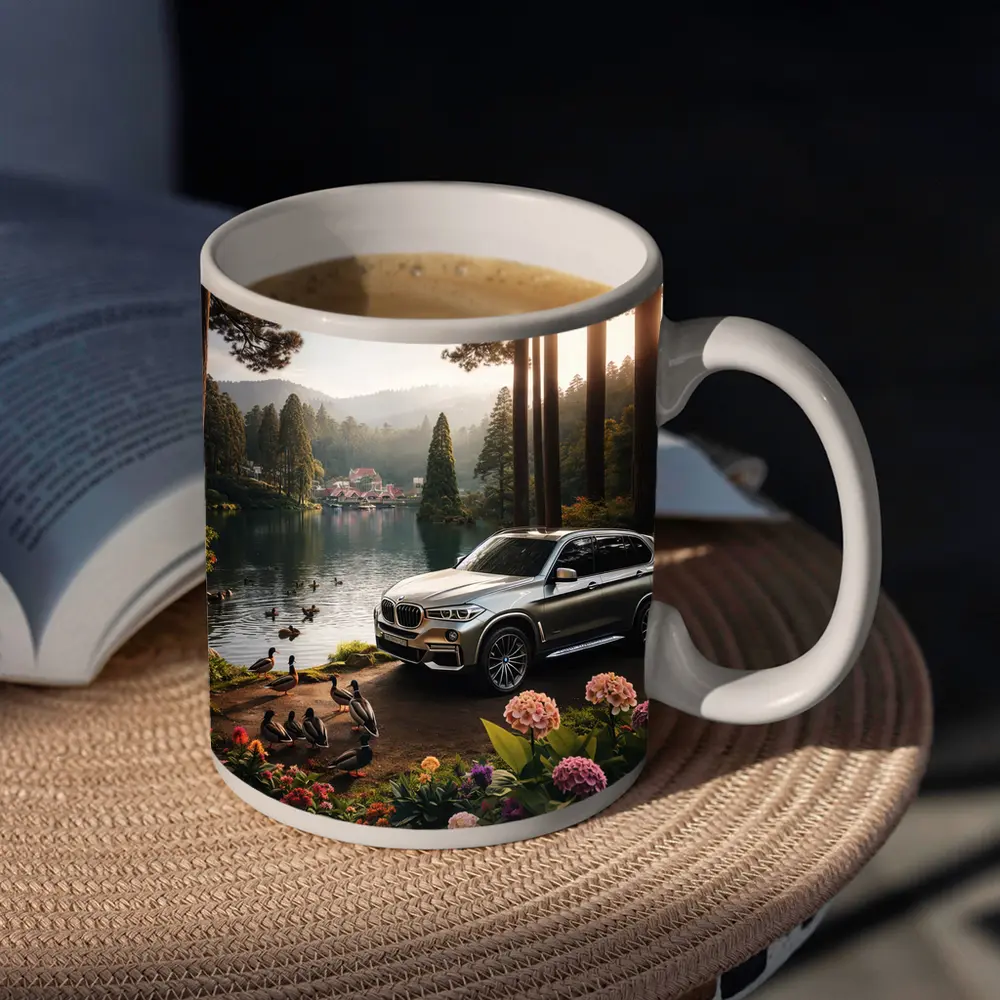 BMW X5 Parked By Serene Forest Lake – Mugs
