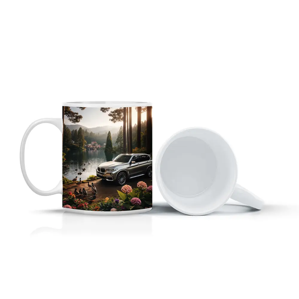 BMW X5 Parked By Serene Forest Lake – Mugs