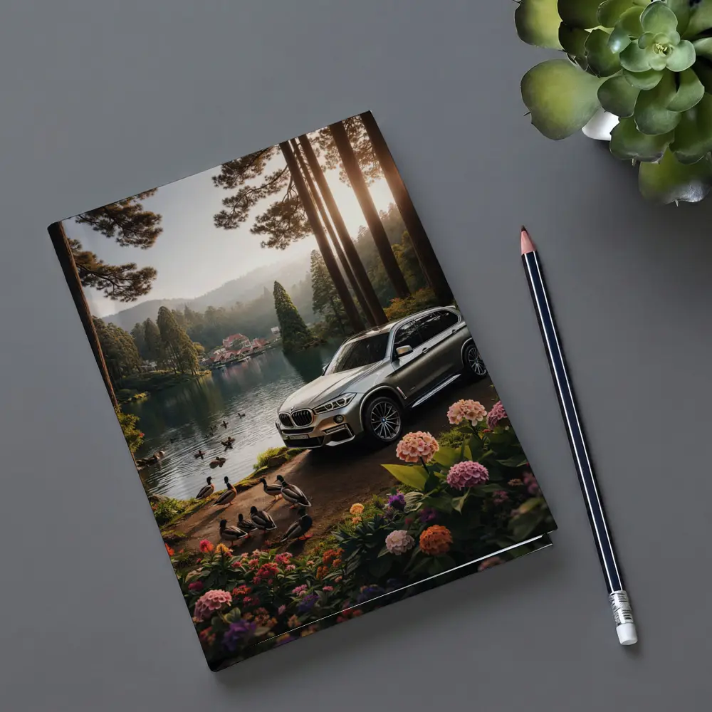 BMW X5 Parked By Serene Forest Lake – Notebooks