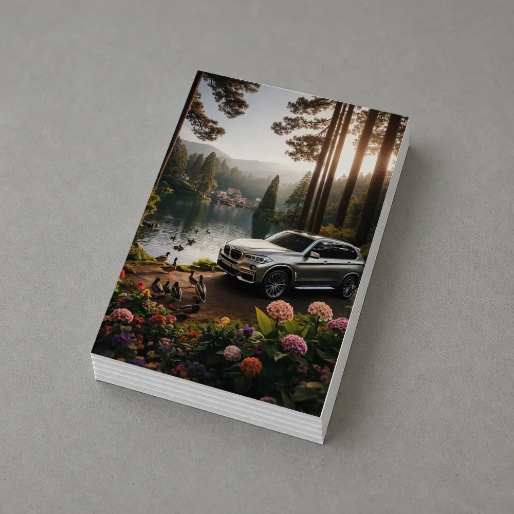 BMW X5 Parked By Serene Forest Lake – Postcards
