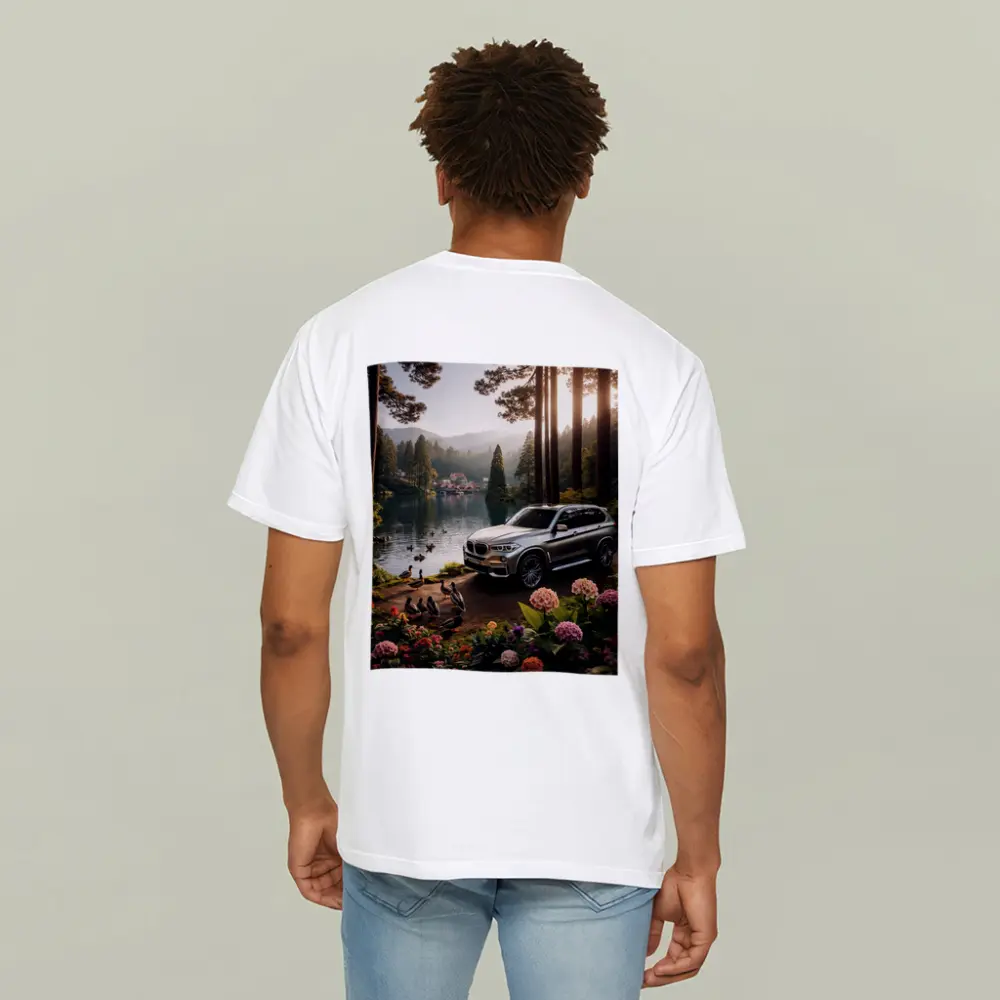 BMW X5 Parked By Serene Forest Lake – T-Shirts