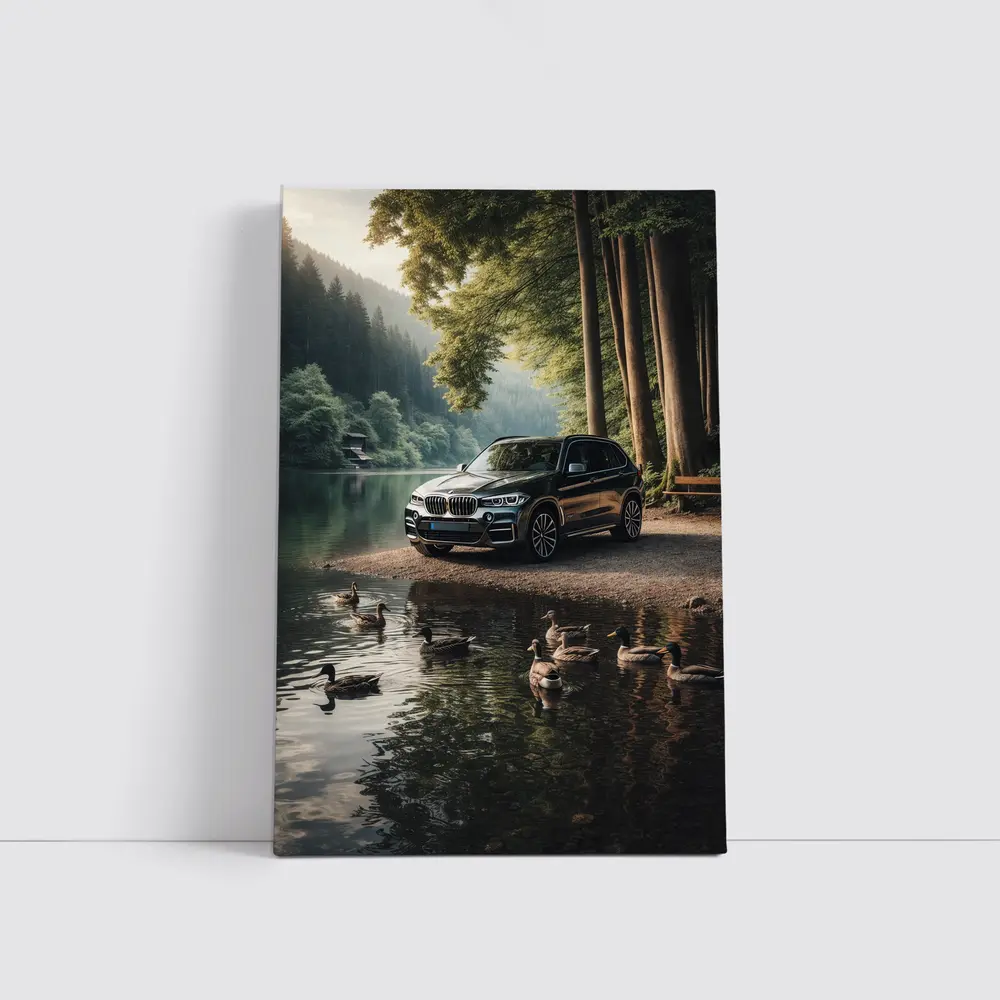 BMW X5 Parked By Forest Lake – Wall Art
