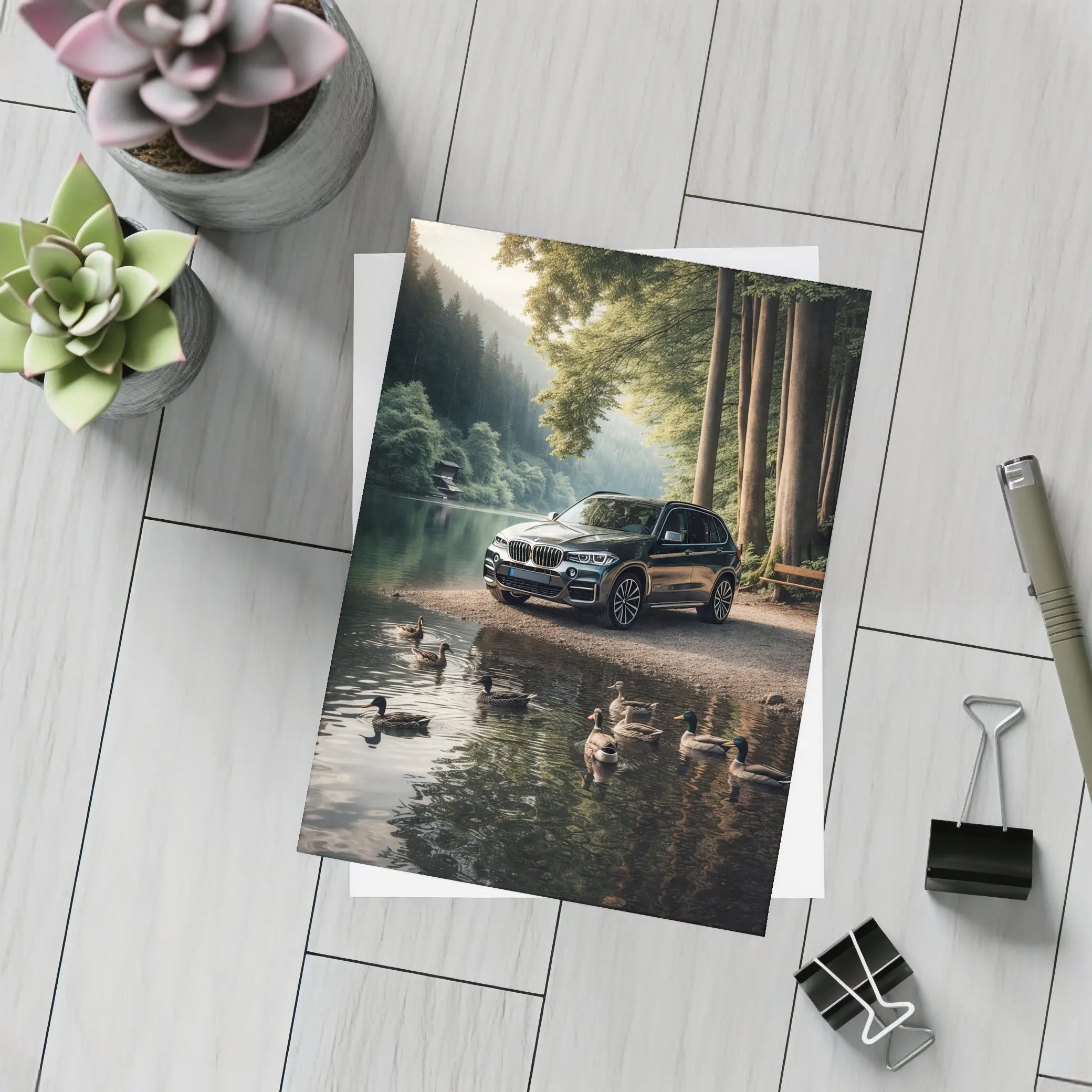 BMW X5 Parked By Forest Lake – Postcards