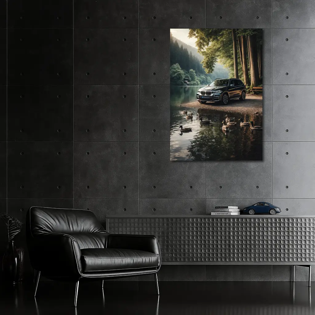 BMW X5 Parked By Forest Lake – Wall Art