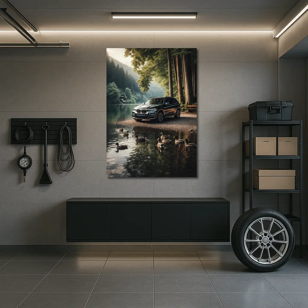 BMW X5 Parked By Forest Lake – Wall Art