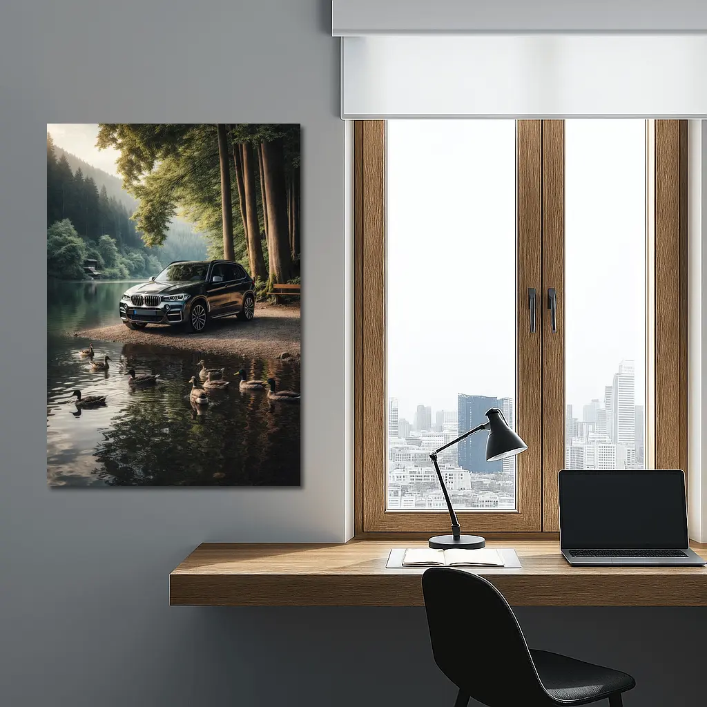 BMW X5 Parked By Forest Lake – Wall Art