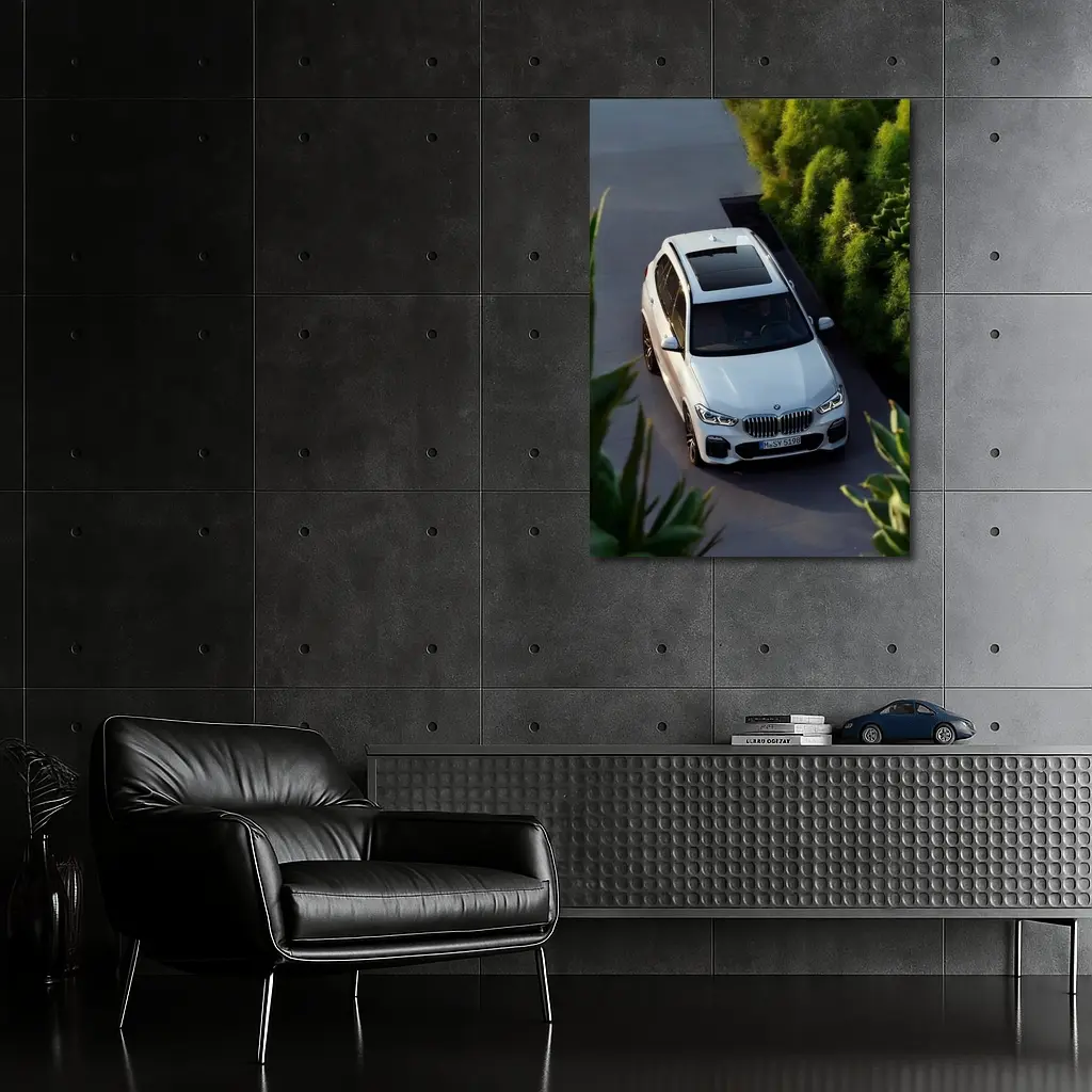 BMW X5 White SUV Green Garden Setting – Wall Art