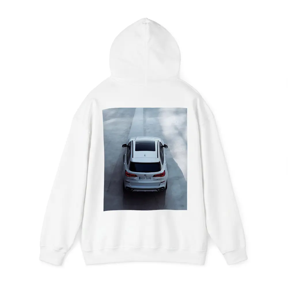 BMW X5 White SUV Aerial Road View – Hoodies
